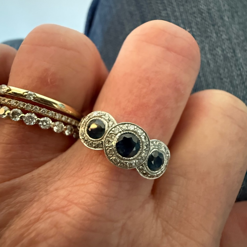 18k White Gold Mark Henry Sapphire Diamond Ring - Picture 4 of 13
